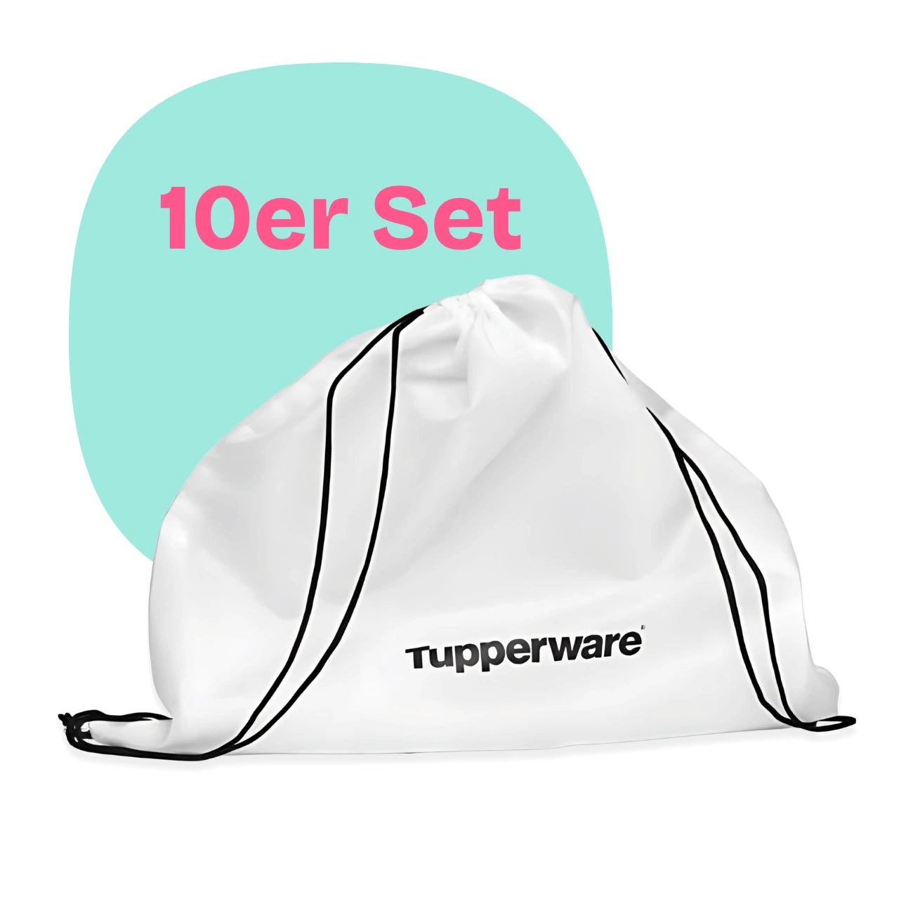 Große Zugbeutel, 10 Stück von der Marke Tupperware / aus 100% Recyceltem PET- Material / geräumig und praktisch / Sportlich und modern / mit einem Zug auf oder Zu / kann auch als Rucksack getragen werden / Hier direkt online kaufen 