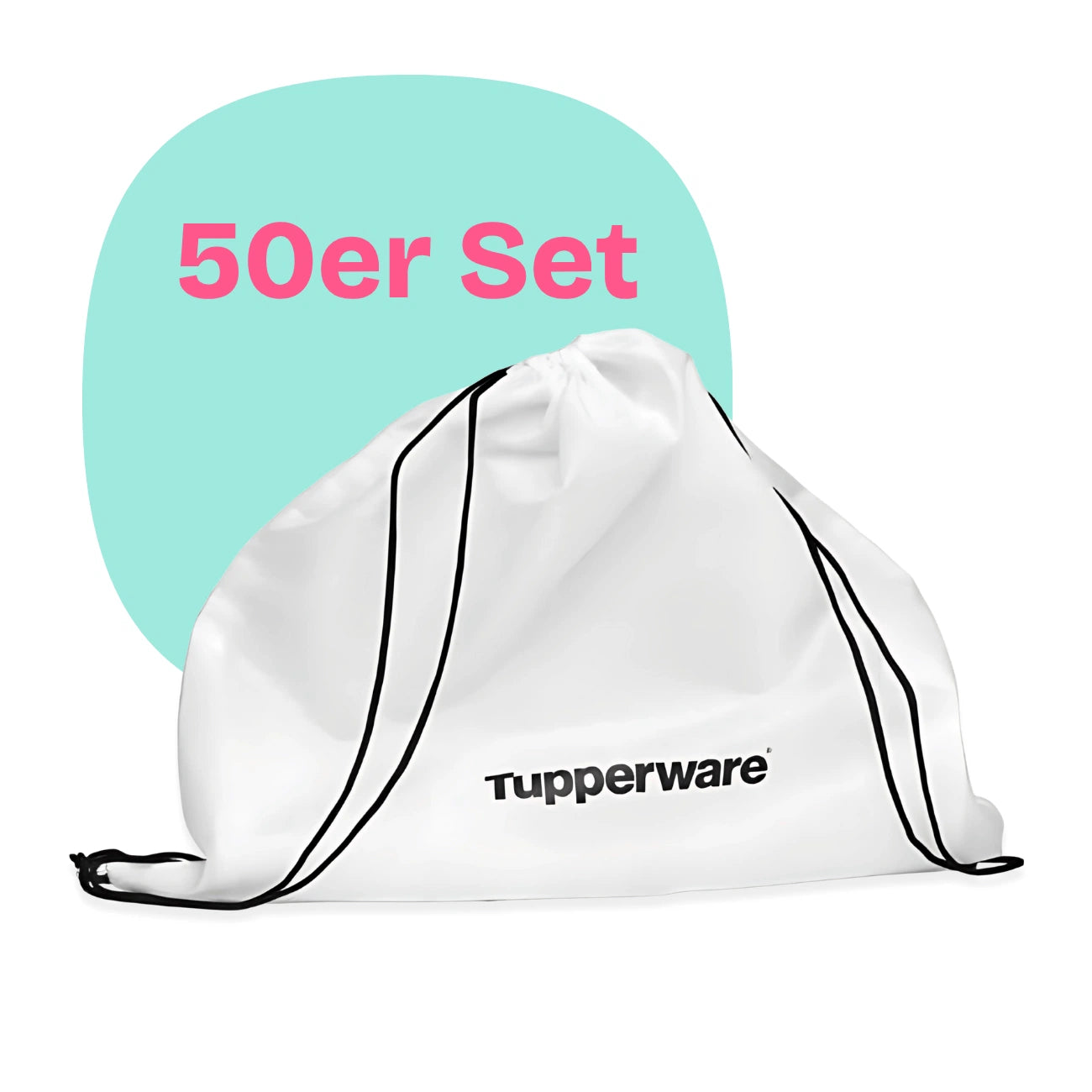Große Zugbeutel, 50 Stück von der Marke Tupperware / aus 100% Recyceltem PET- Material / geräumig und praktisch / Sportlich und modern / mit einem Zug auf oder Zu / kann auch als Rucksack getragen werden / Hier direkt online kaufen 