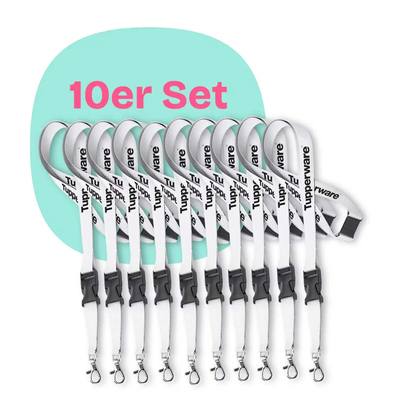 Schlüsselband 10 Stück von der Marke Tupperware / 25mm Breit / Satinband / mit Haken und Sicherheitsverschluss / Hier direkt online kaufen