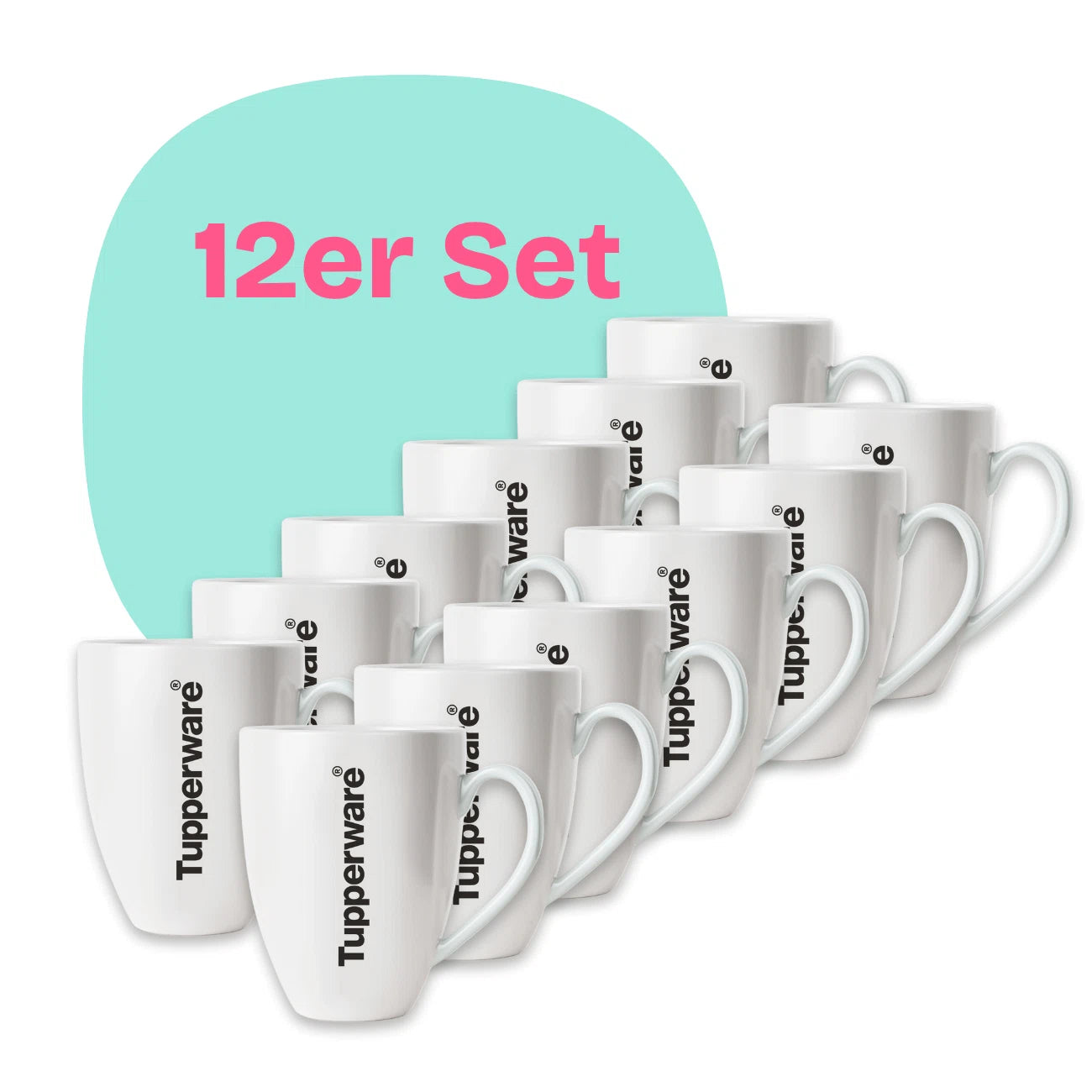 Keramiktasse(n) 250 ml von der Marke Tupperware /  12 Stück / weiß mit Aufdruck \"Tupperware\" in Schwarz / Hier direkt online Kaufen 