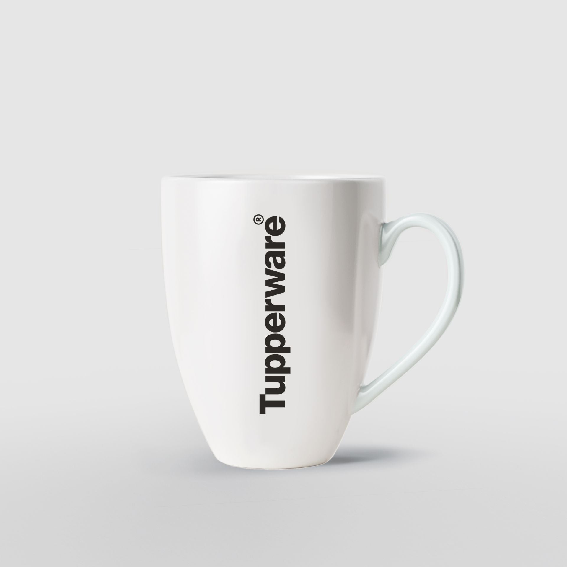 Keramiktasse(n) 250 ml von der Marke Tupperware / weiß mit Aufdruck "Tupperware" in Schwarz / Hier direkt online Kaufen 