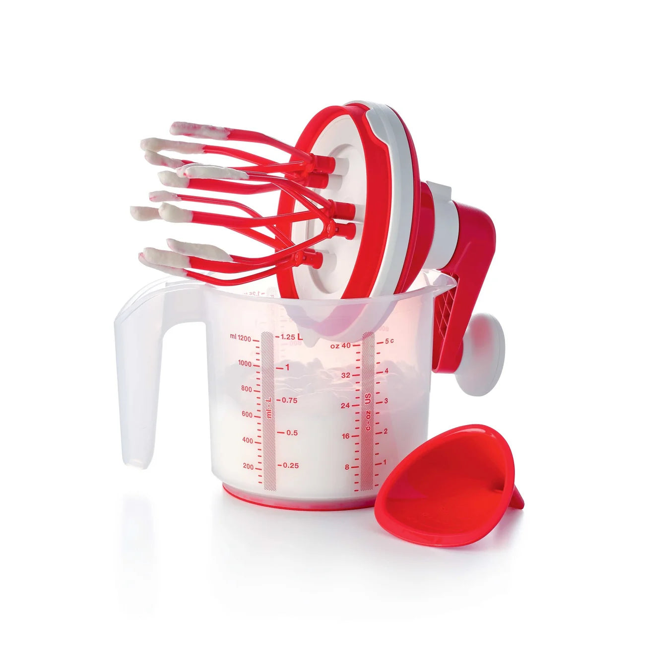 Easy Speedy 1,25l Mixx von der Marke Tupperware / Rührgerät ohne Stromverbrauch / Ideal für den Campingurlaub / mit 2 Gang Schaltung / Ideal für festen Teig aber auch für luftige Cremes / Energiesparend / Übersicht alle Teile / Hier direkt online kaufen 