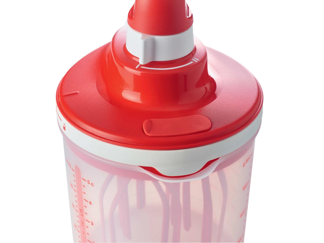 Easy Speedy 1,25l Mixx von der Marke Tupperware / Rührgerät ohne Stromverbrauch / Ideal für den Campingurlaub / mit 2 Gang Schaltung / Ideal für festen Teig aber auch für luftige Cremes / Energiesparend / Ansicht Deckel / Hier direkt online kaufen 