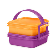 Klick & Go- Set klein von der Marke Tupperware / in der Farbe Orange und Lila / Ideal für Unterwegs / mit Praktischem Tragehenkel / Stapelbar mit anderen Boxen dieser Art / 2x Klick & Go Lunchbox / zusammen klippbare Brotboxen / hier direkt online kaufen 