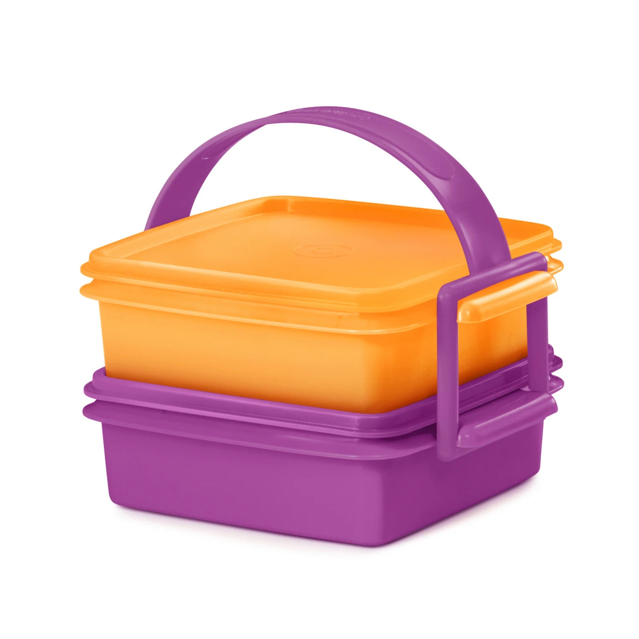 Klick & Go- Set klein von der Marke Tupperware / in der Farbe Orange und Lila / Ideal für Unterwegs / mit Praktischem Tragehenkel / Stapelbar mit anderen Boxen dieser Art / 2x Klick & Go Lunchbox / zusammen klippbare Brotboxen / hier direkt online kaufen 