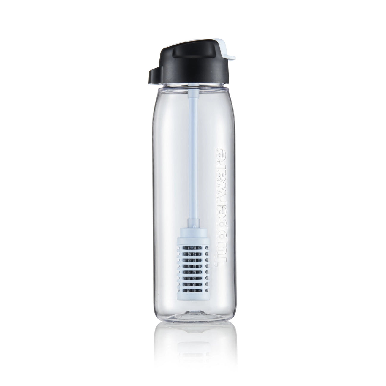 Pure&Go Wasserfilter Flasche 750ml inkl. Einsatz von der Marke Tupperware / Wasserfilter für Unterwegs / mit integriertem Trinkhalm & austauschbaren Filter / mit einem Filter kannst du bis zu 300 Liter Wasser Filtern / Ansicht Flasche von Vorne / Hier direkt online kaufen 