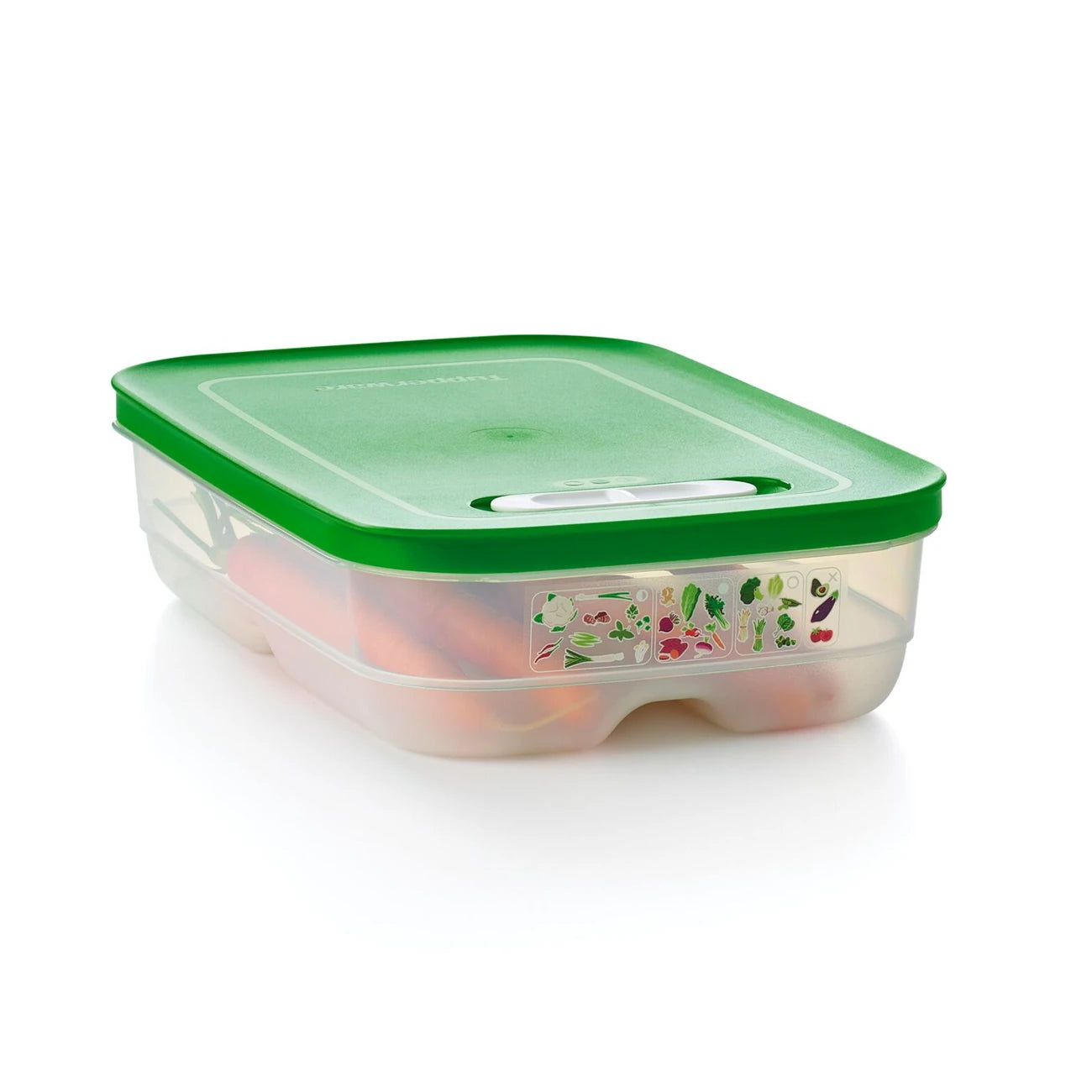 KlimaOase 1,8 L Variante Flach - Frischhaltebox von der Marke Tupperware / Ideal für langes Gemüse wie Spargel und Karotten / Nachhaltig und Effizient / Verlängert die Haltbarkeit von Obst und Gemüse / Stapelbar / Einzigartiges System zur Regulierung von Luftmenge und Feuchtigkeit / mit integriertem Frischegitter gegen überschüssige Feuchtigkeit / Hier direkt online kaufen