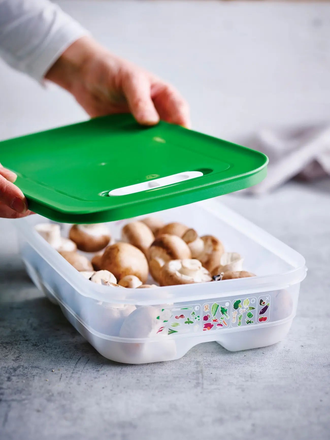 KlimaOase 1,8 L Variante Flach - Frischhaltebox von der Marke Tupperware / Ideal für langes Gemüse wie Spargel und Karotten / Nachhaltig und Effizient / Verlängert die Haltbarkeit von Obst und Gemüse / Stapelbar / Einzigartiges System zur Regulierung von Luftmenge und Feuchtigkeit / mit integriertem Frischegitter gegen überschüssige Feuchtigkeit / Hier direkt online kaufen