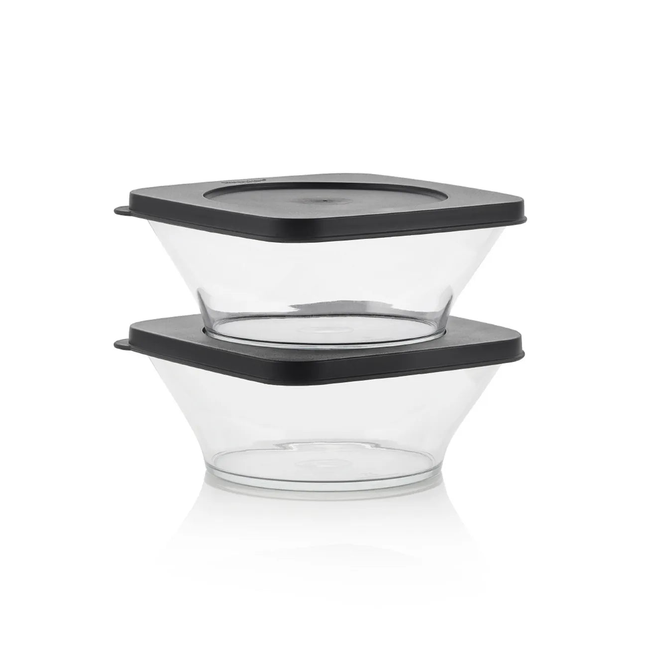 Clear Collection Line quadratisches Duo von der Marke Tupperware / 2x 620ml Schüssel mit Deckel / luft- und Wasserdichter Deckel / Stapelbar / Deckel kann auch als Untersetzer genutzt werden / aus Eco+ Material / Ideal zum Mitnehmen und Servieren / Hier direkt online kaufen 
