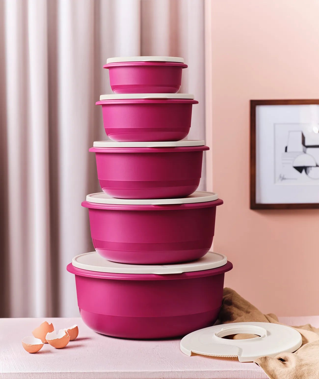 Greentainer 5-teiliges Rührschüssel-Set Mit Deckeln – Lila, Stapelbar, BPA-frei, Mikrowellen- & Spülmaschinengeeignet (0,85 Bis 5 QT)
