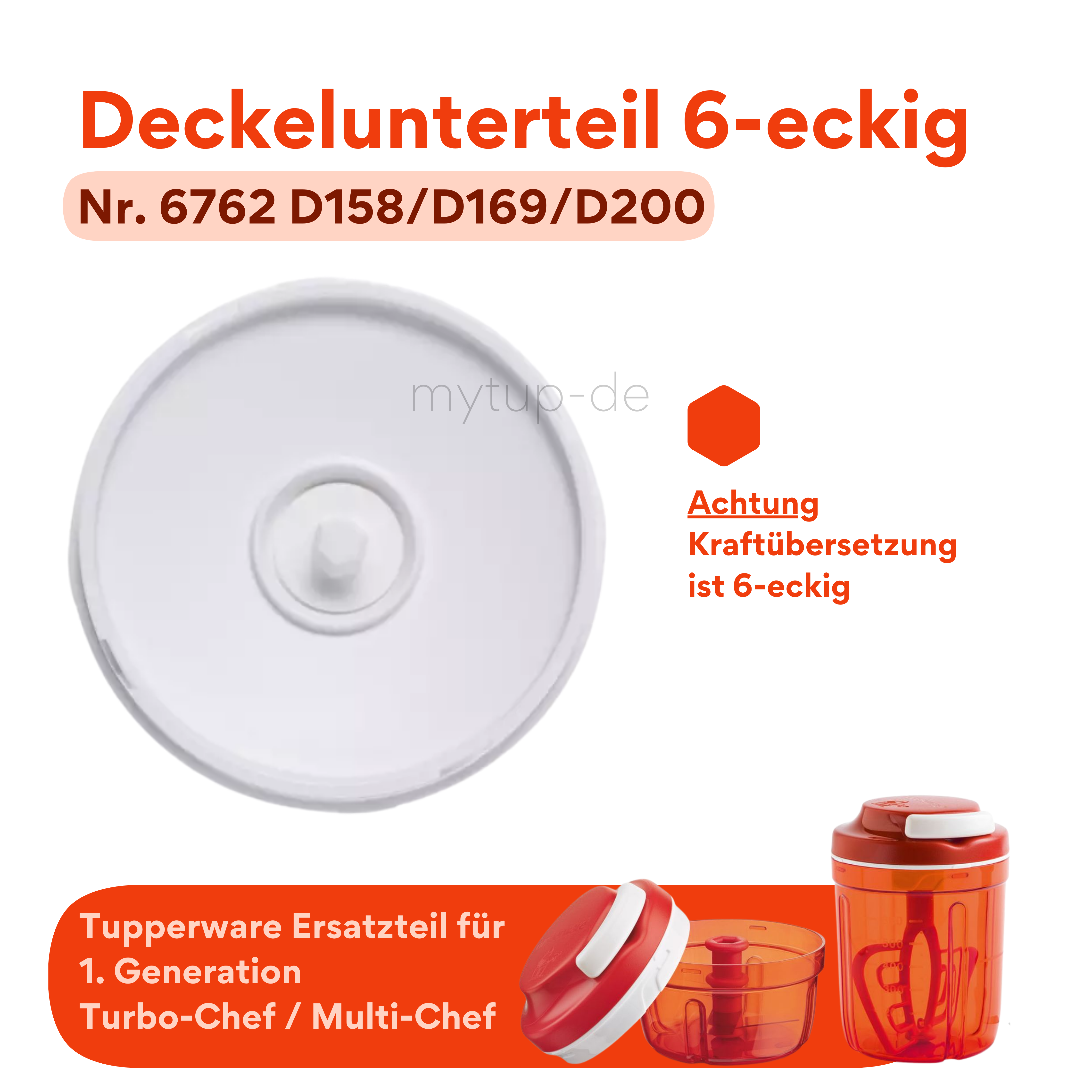 Deckelunterteil, 6-eck/m, weiß D158/D169/D200 1. GEN