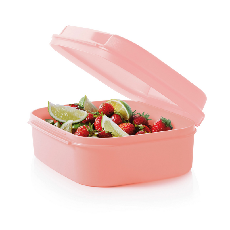 Naschkätzchen 1,7 l von der Marke Tupperware / in der Farbe Rosa / Aufklappbarer Deckel / Rechteckige Form / einfache Reinigung / abnehmbarer Deckel / Aufbewahrungsbox / Abgerundete Ecken / Beispielbild Naschkätzchen gefüllt / Hier direkt online kaufen