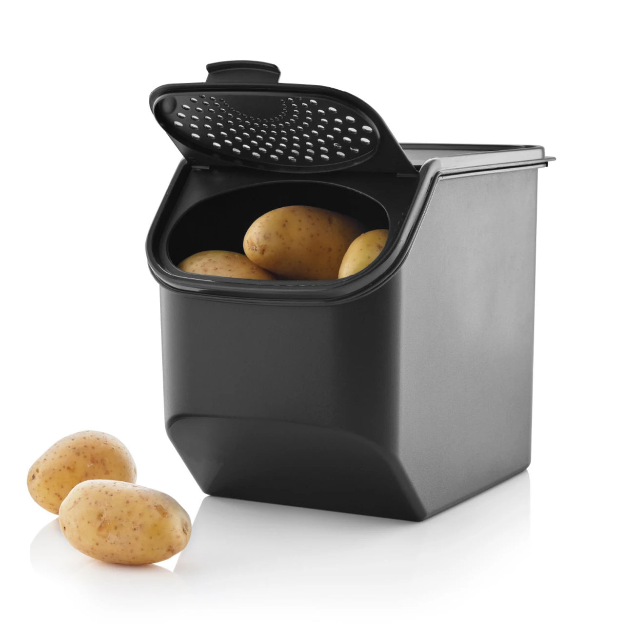 Kartoffel Lager von der Marke Tupperware / in der Farbe Schwarz / Lebensmittel Lager für Kartoffeln / Optimales Klima dank Lüftungslöchern & Keim Verhinderung / Platz für 4,7 Kg / Hier direkt online kaufen