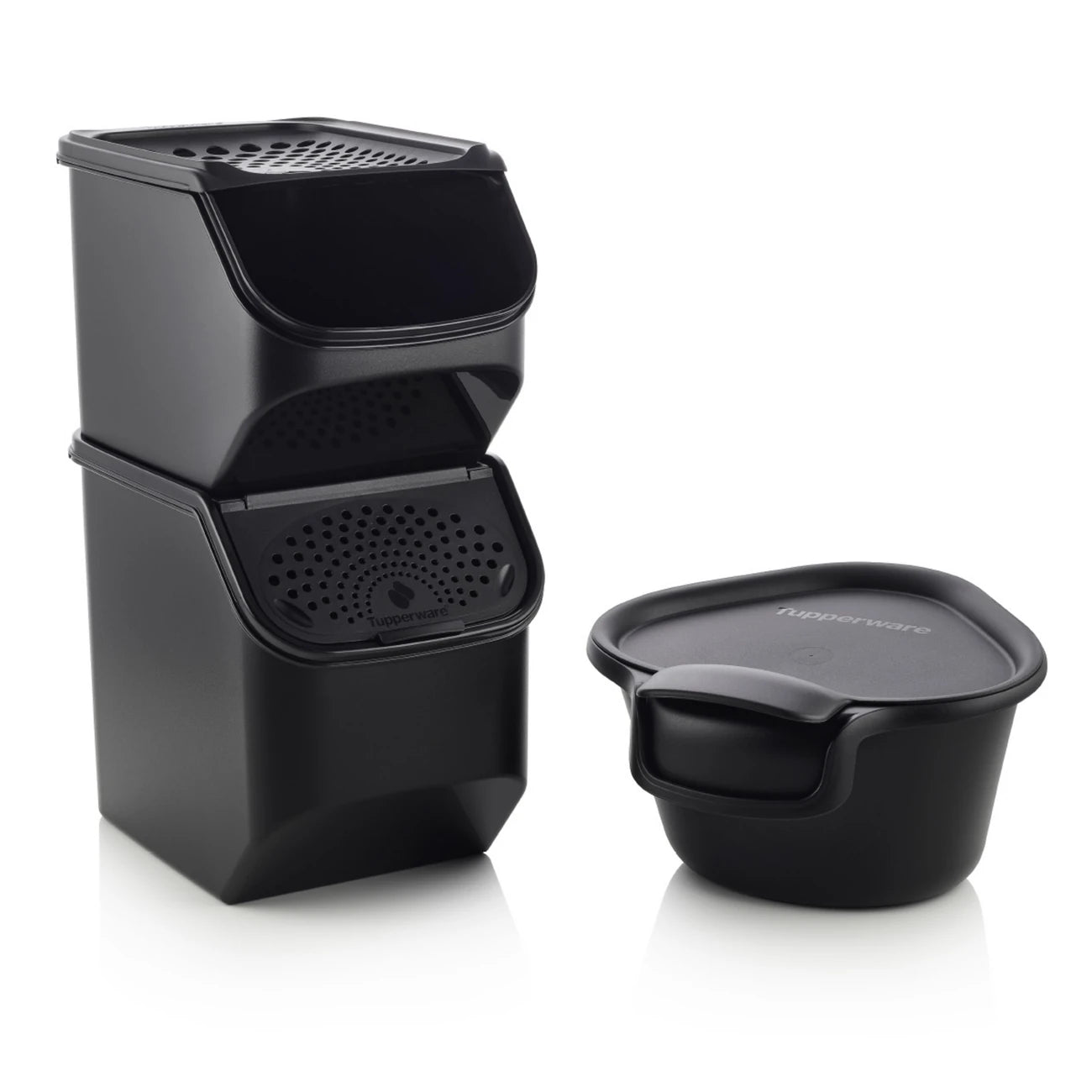 Kartoffel Lager von der Marke Tupperware / in der Farbe Schwarz / Lebensmittel Lager für Kartoffeln / Optimales Klima dank Lüftungslöchern & Keim Verhinderung / Platz für 4,7 Kg / Hier direkt online kaufen