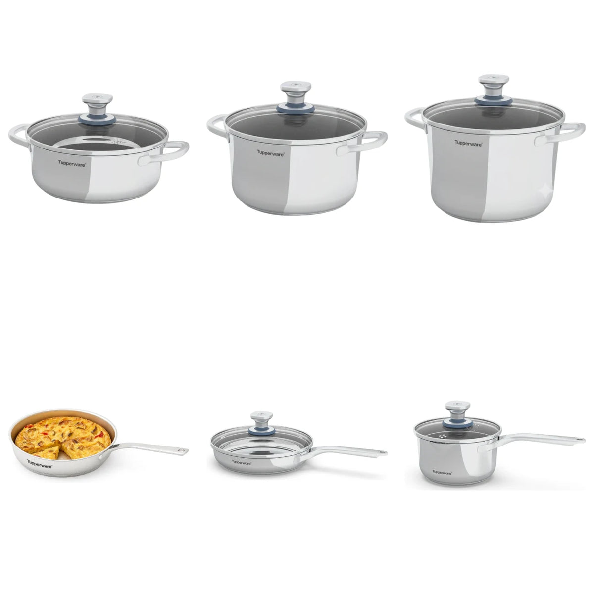 Cookware Pro Komplettset Edelstahl – 3 Töpfe, 2 Pfannen & Stielkasserolle, 6-teilig