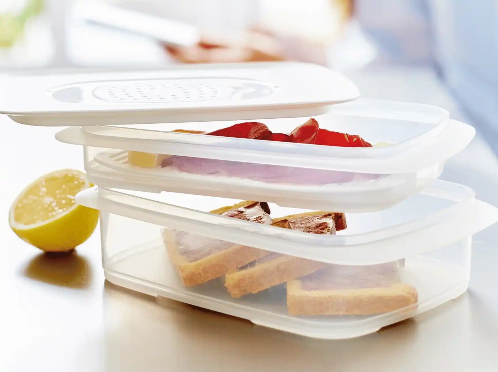 Cool n Fresh Set (4) Condens Control von der Marke Tupperware / Ideal zum Frischhalten von Käse, Wurst, Fisch und Fleisch im Kühlschrank / Frischhaltebehälter für den Kühlschrank / Hier direkt online kaufen